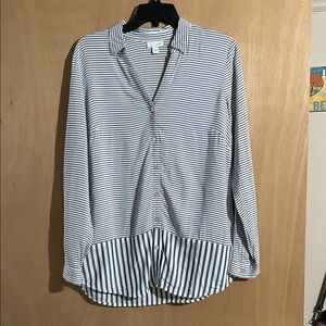 J. Jill Navy and White Striped Button-Front Top